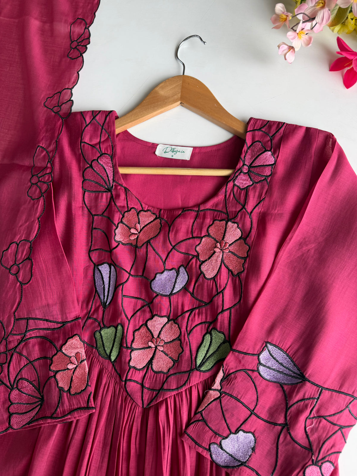 K156 - Surat Mul chanderi embroidered Anarkali with pants and dupatta