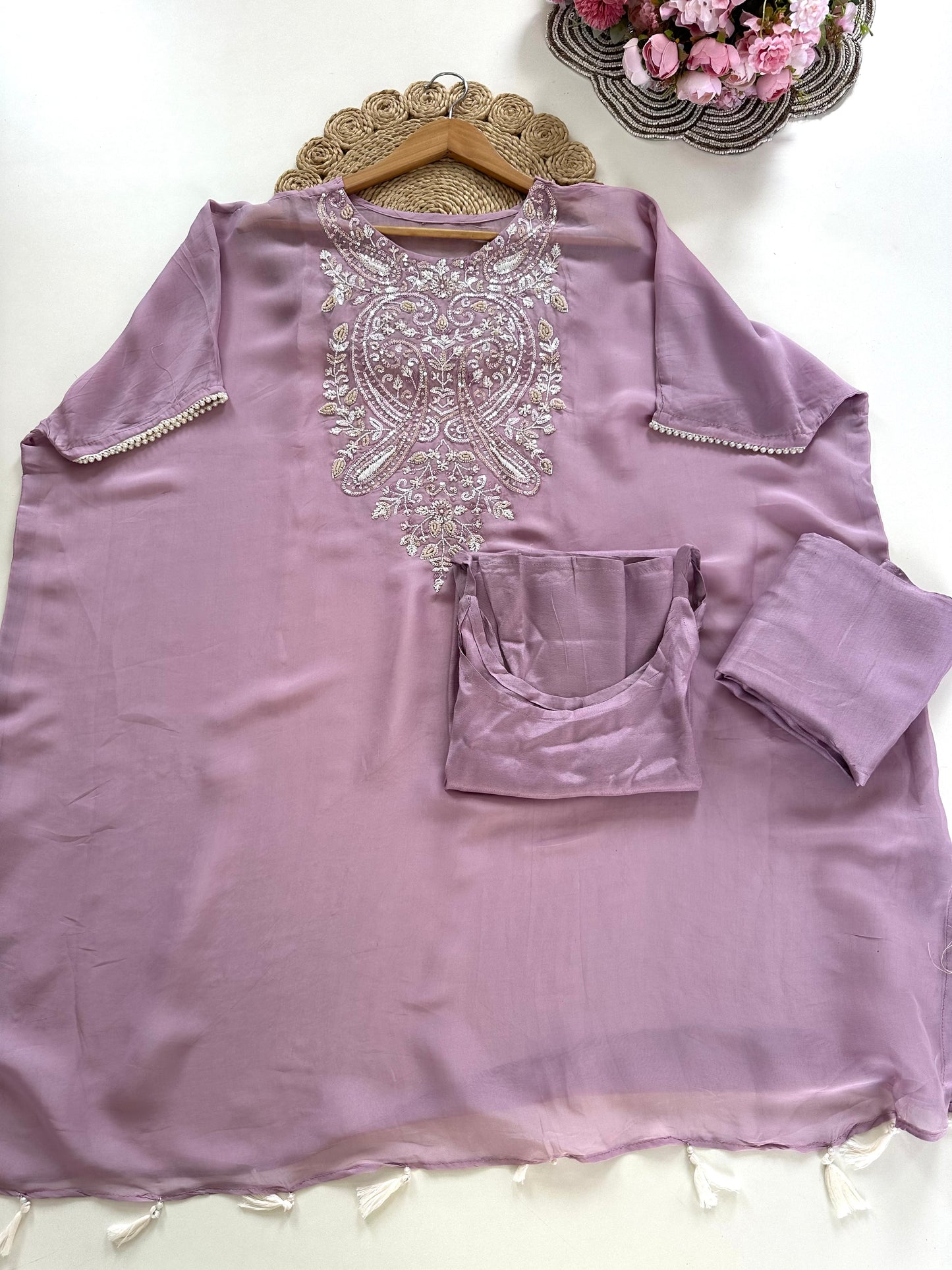 K412 - Organza Handwork Kaftan with inner and pants