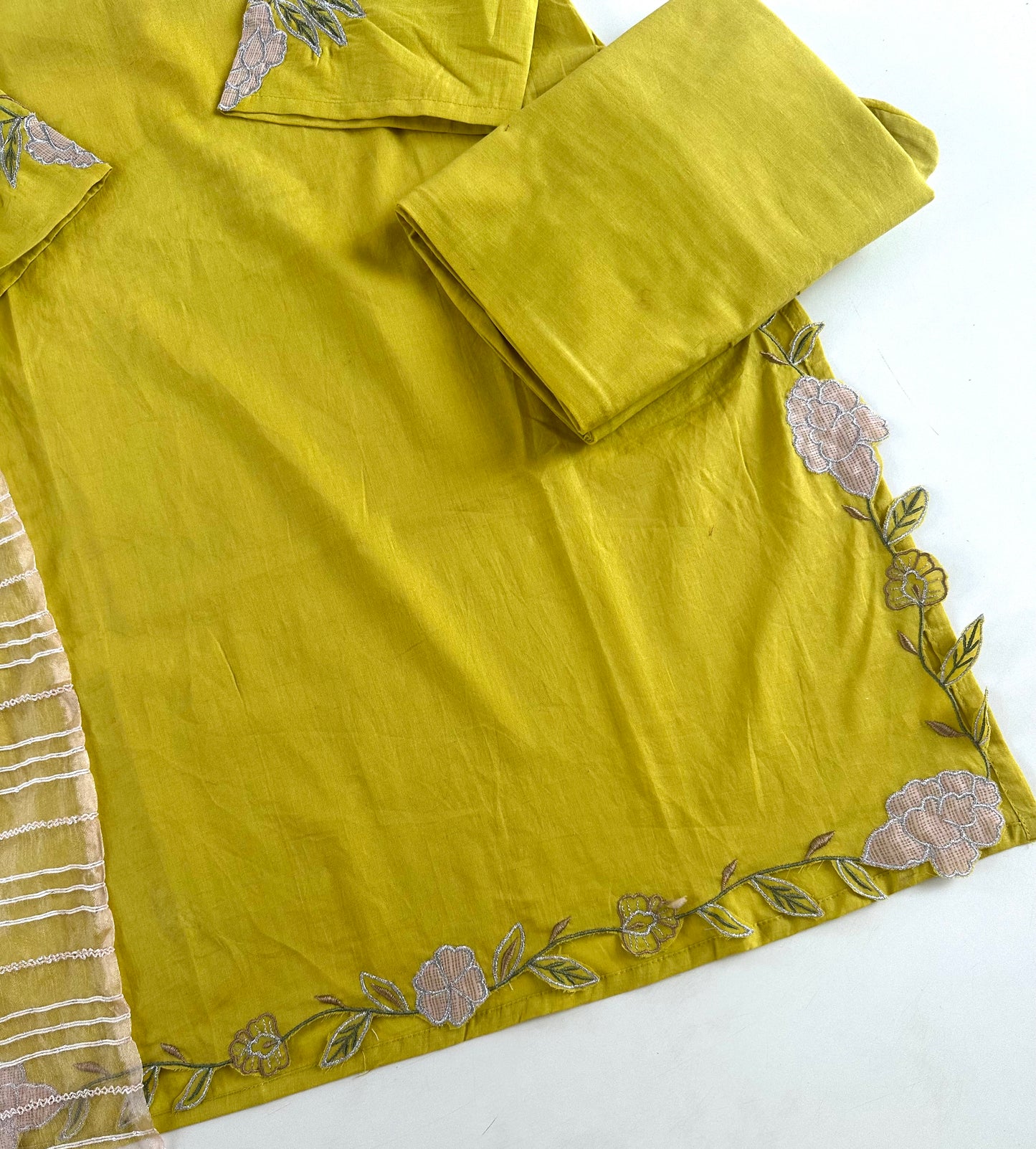 K271 - Mul cotton embroidered straight Kurti with pants and dupatta