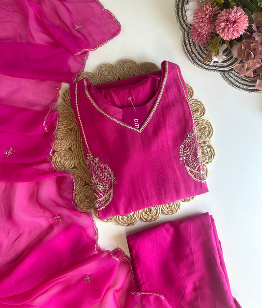 K460 - Mul Chanderi zardosi work Aline Kurti with pants and dupatta