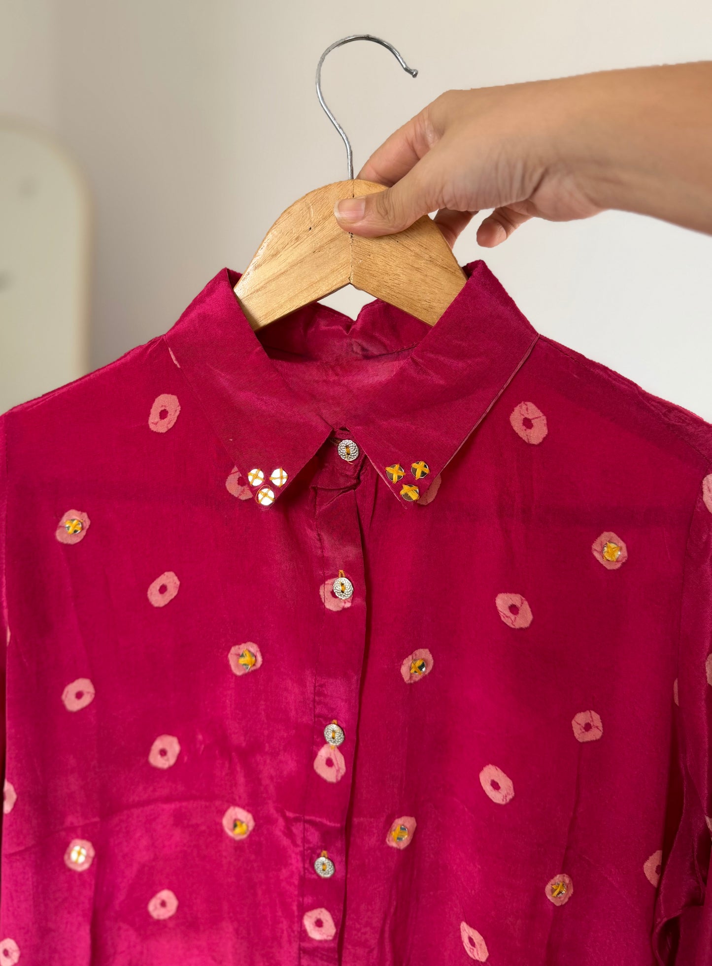K149 - Pure crape bandhini shirts in 4 colours