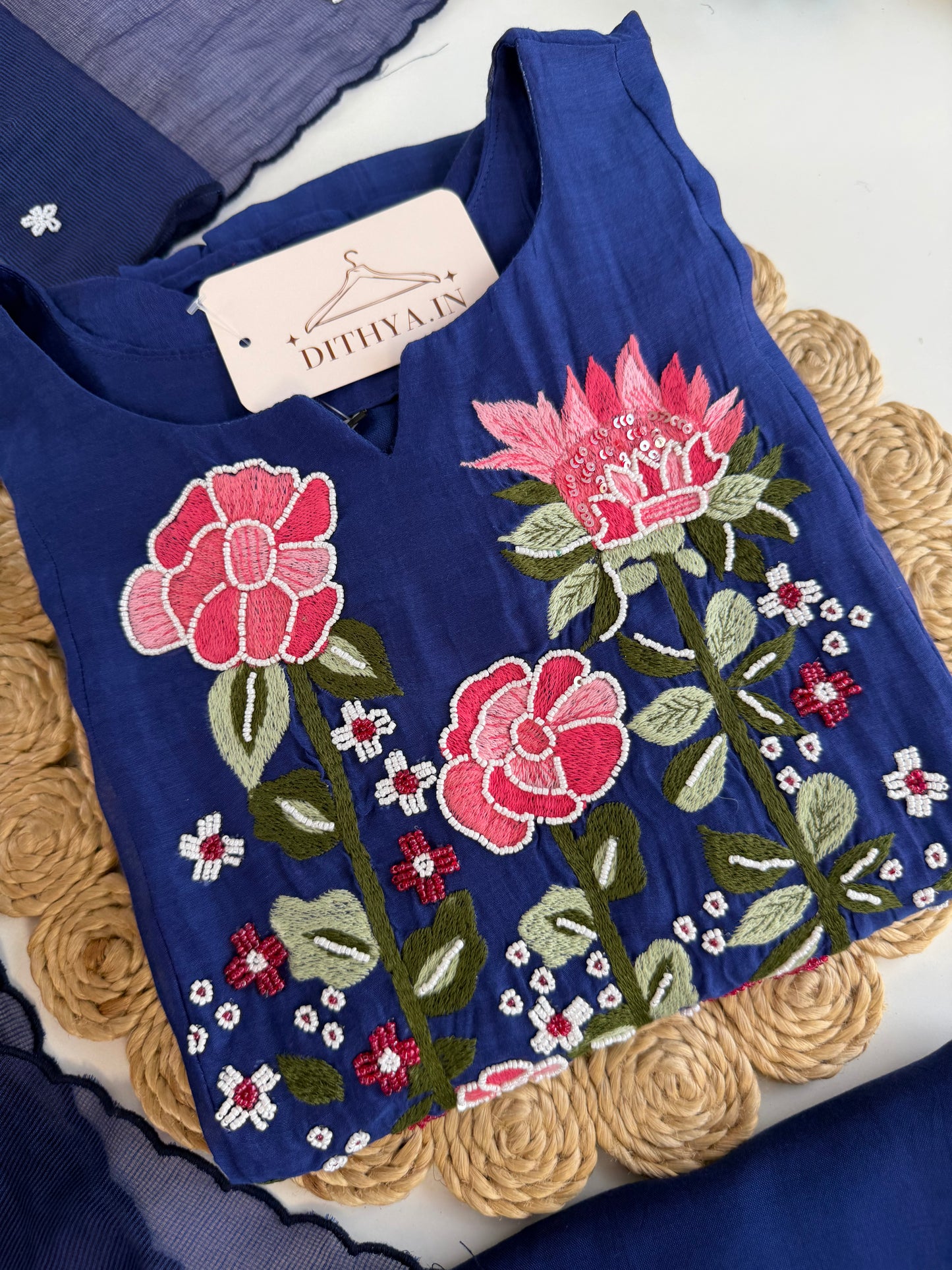 K494 - Mul chanderi handwork Anarkali with pants and dupatta