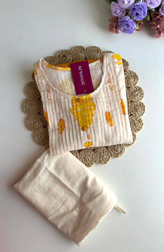 K228 - Floral pintex mul cotton Aline Kurti with pants