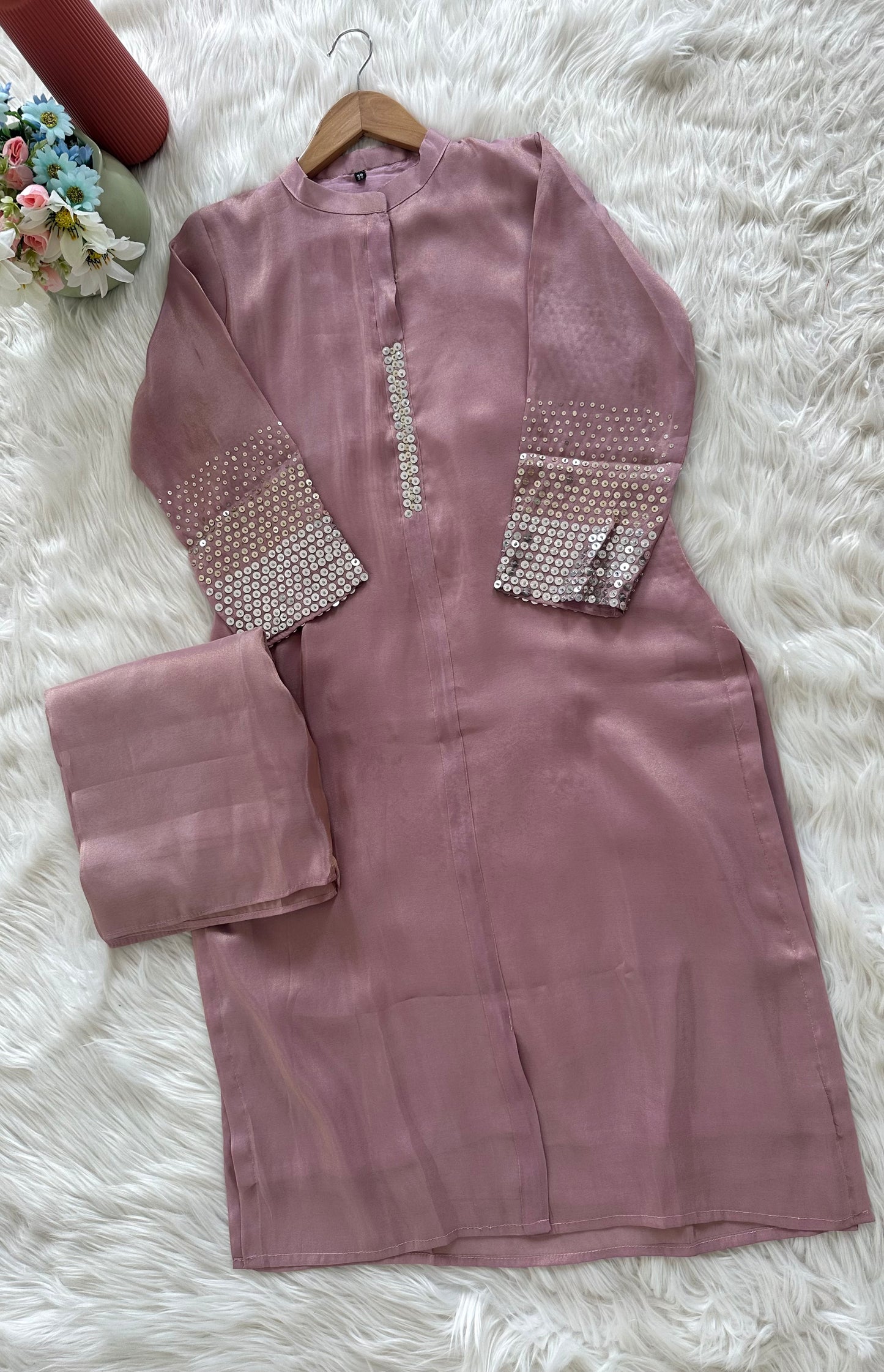 K133 - Tissue silk handwork coord set in 2 colours