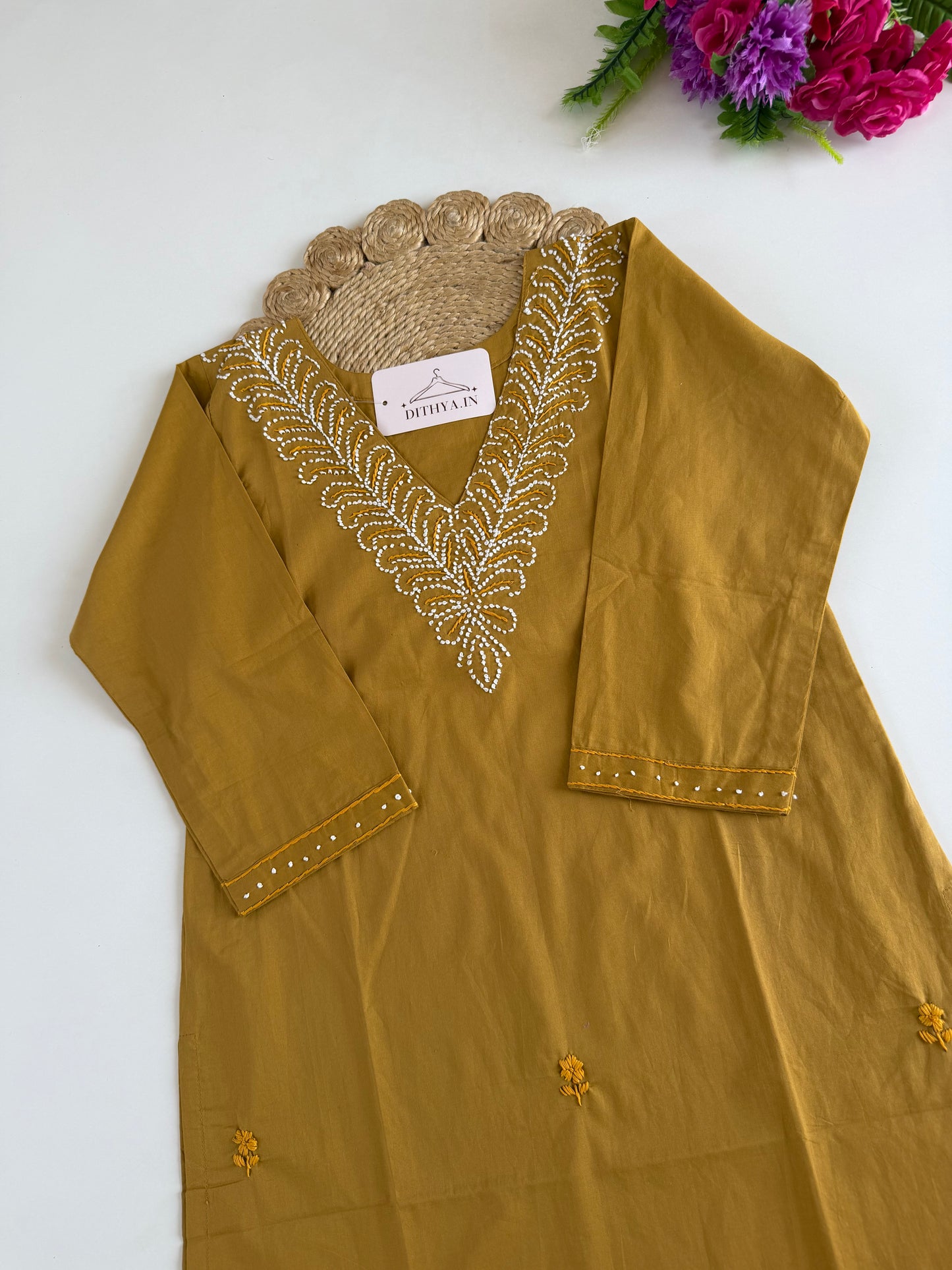 K697 - Mul cotton embroidered straight Kurti