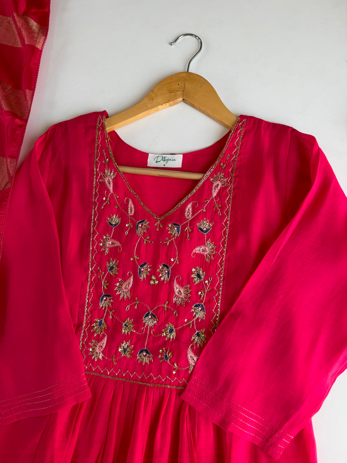 K298 - Surat Mul chanderi handwork Anarkali with pants and dupatta