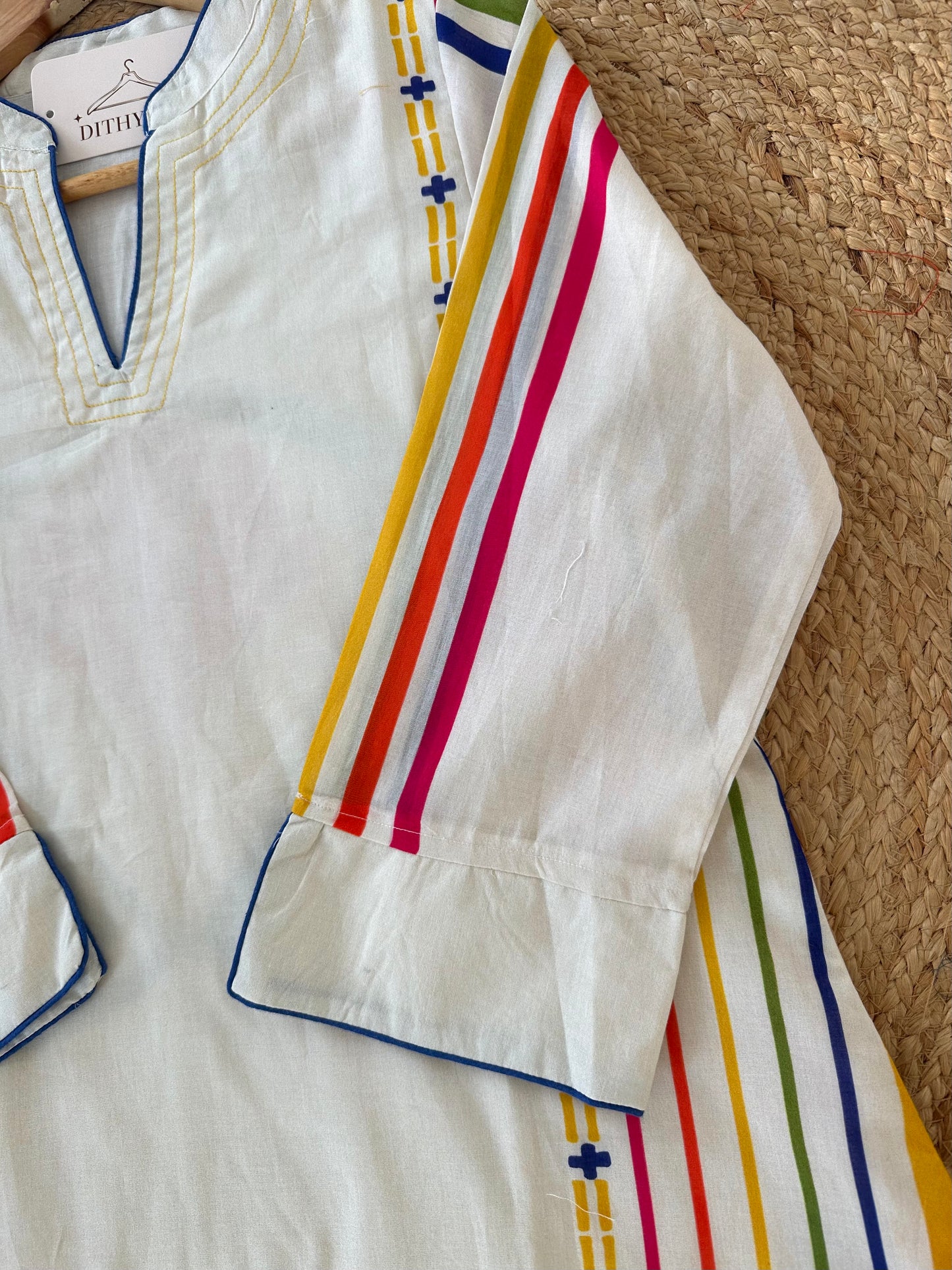 K689 - Mul cotton embroidered Aline Kurti with pants