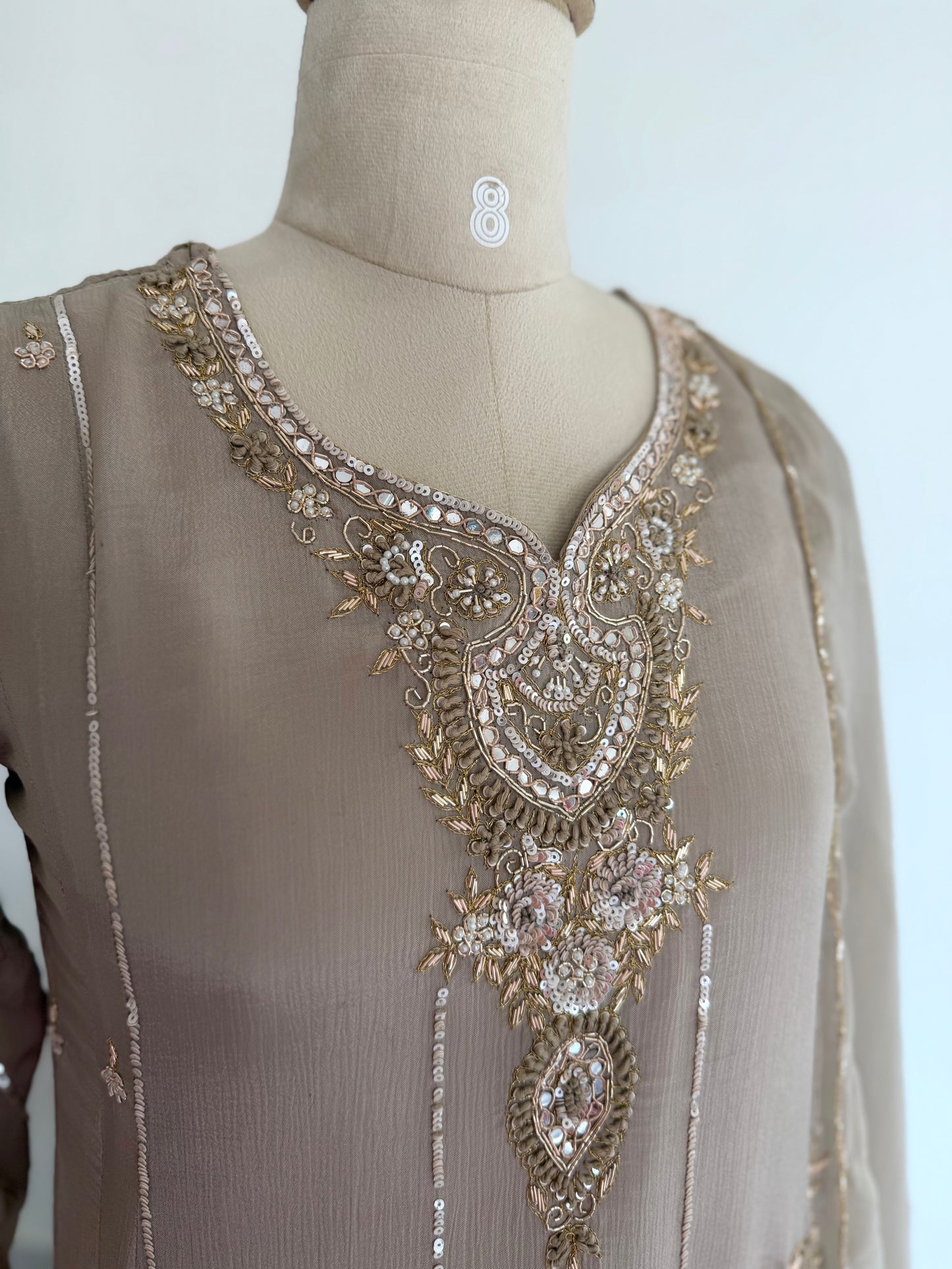 K286 - Pure Chinnon handwork Anarkali with pants and dupatta