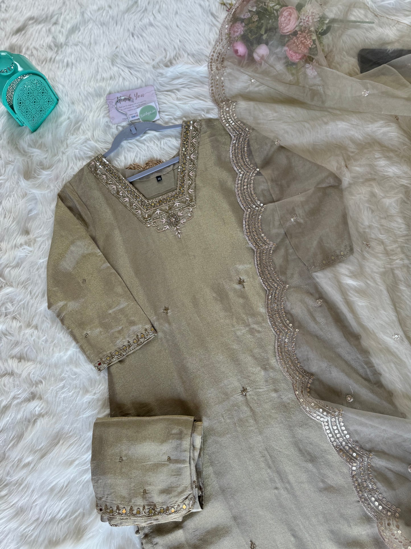 K010 - Tissue silk kurti with pants and dupatta