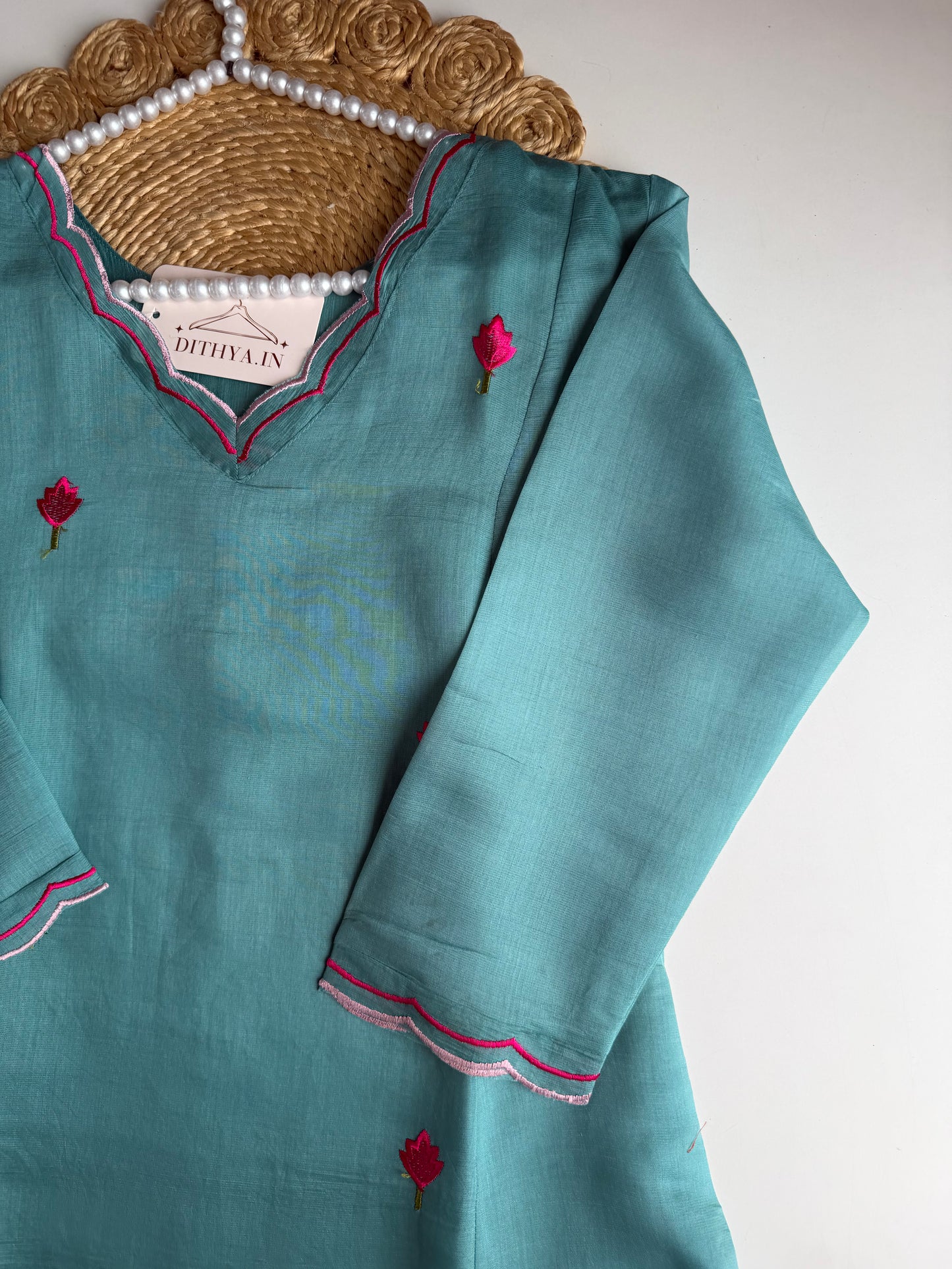 K721 - Surat mul chanderi embroidered Aline Kurti dupatta set