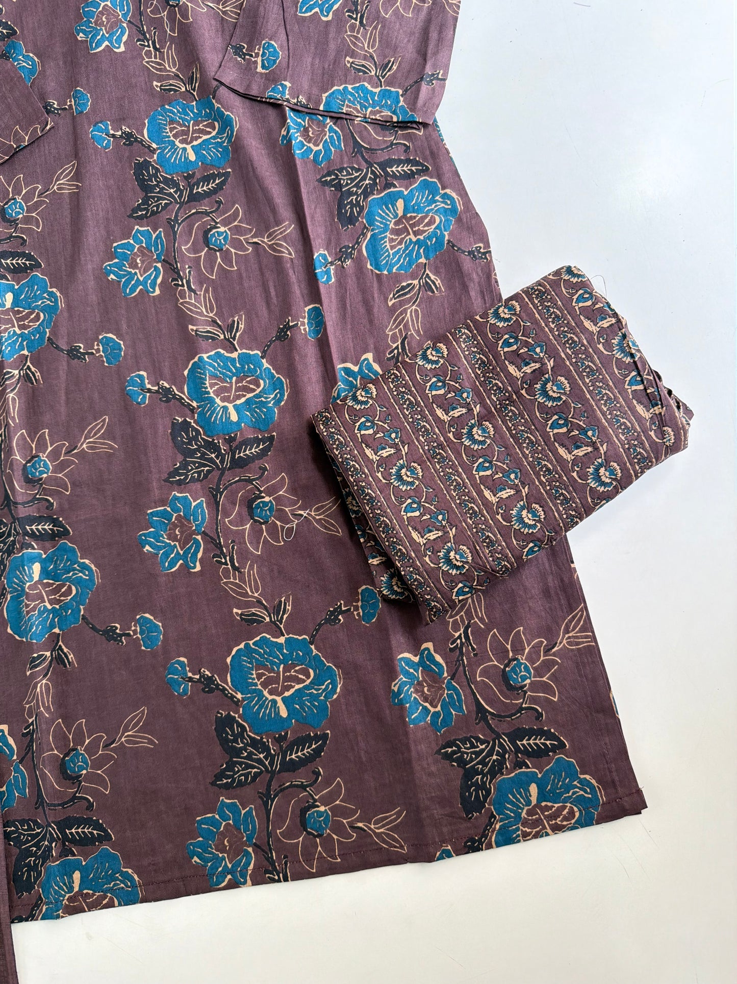 K163 - Mul cotton embroidered Aline Kurti with pants and dupatta