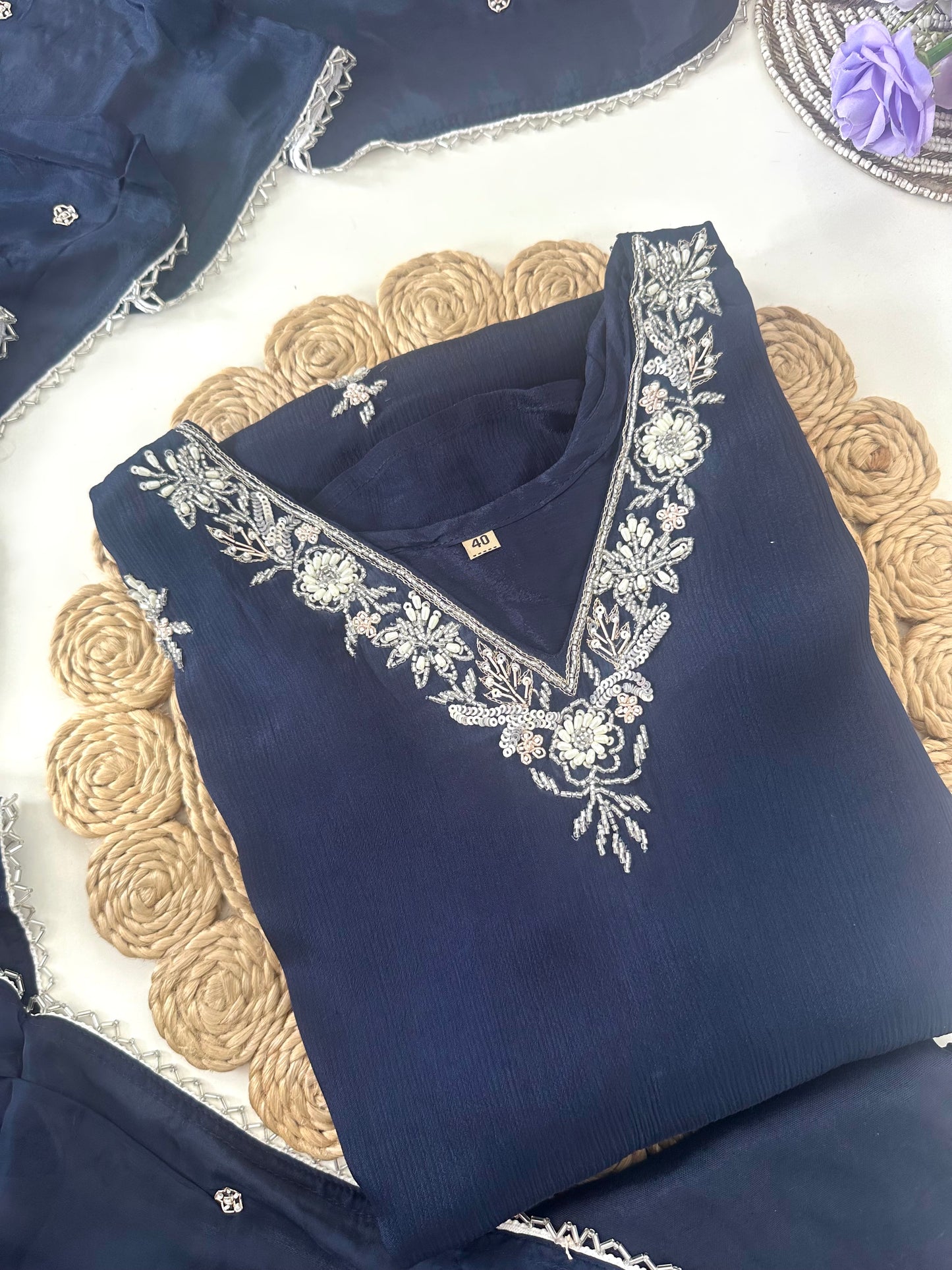 D041 - chinnon silk straight kurti with pants and dupatta