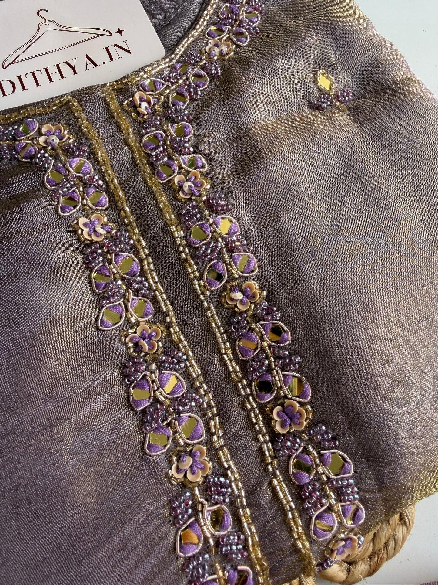 K635 - Tissue silk handwork Anarkali with pants and dupatta