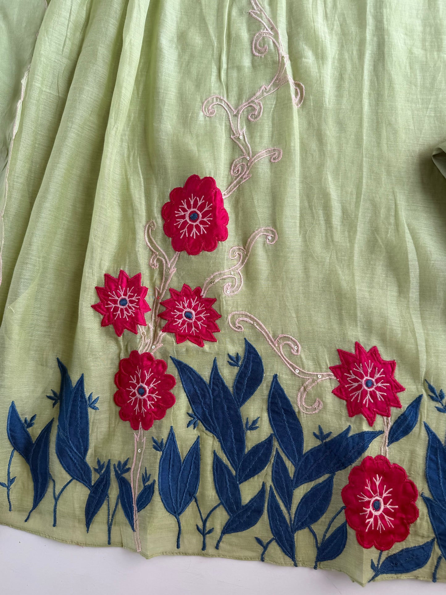 K152 - Mul chanderi appliqué handwork Anarkali with pants and dupatta