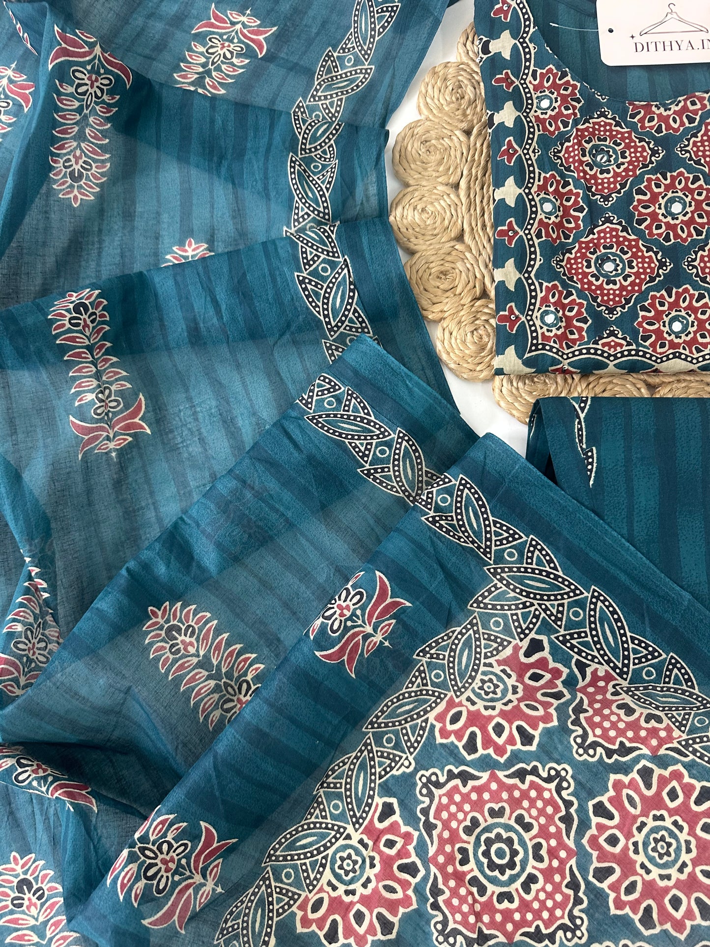 K100 - Mul cotton printed straight Kurti with pants and dupatta