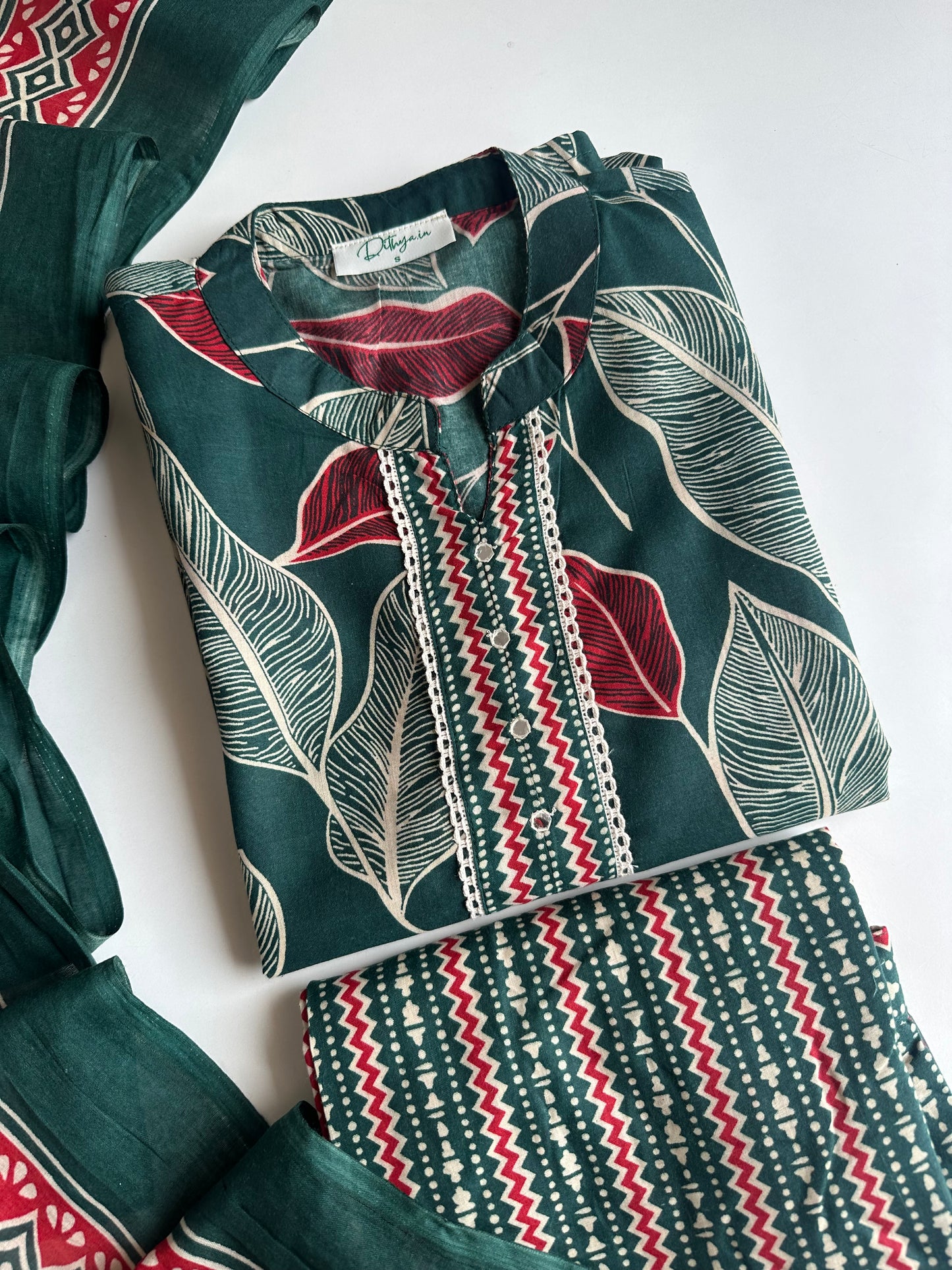 K472 - Mul cotton embroidered straight Kurti with pants and dupatta