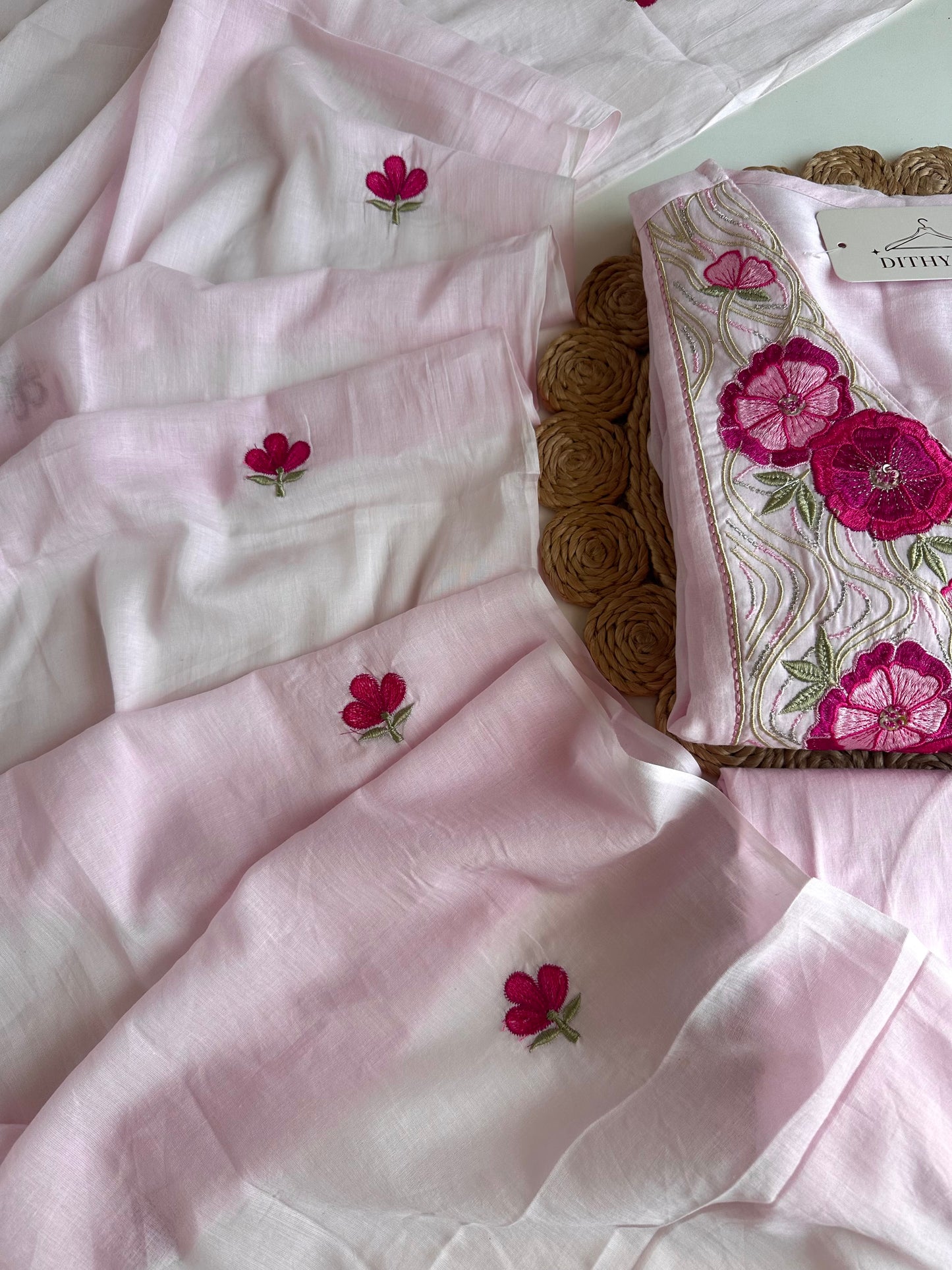 K606 - Mul cotton embroidered Anarkali with pants and dupatta