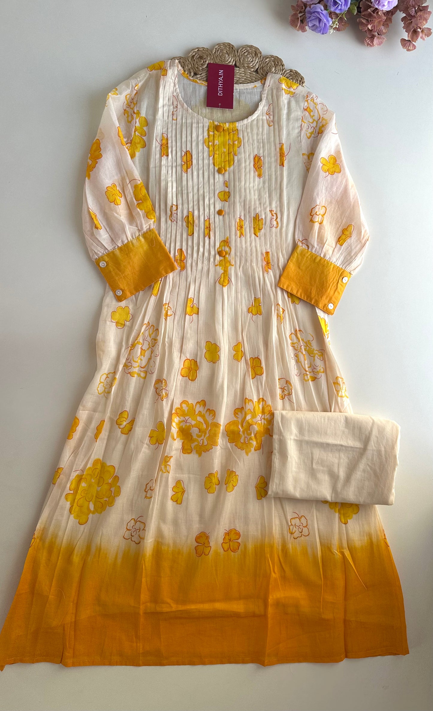 K228 - Floral pintex mul cotton Aline Kurti with pants
