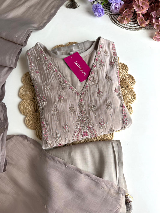 K283 - Mul Chanderi Handwork Anarkali with pants and dupatta