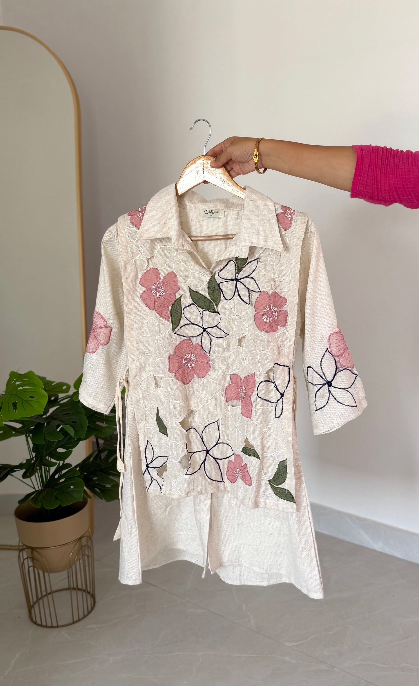 K500 - Linen cotton appliqué embroidered coord sets in 2 colours