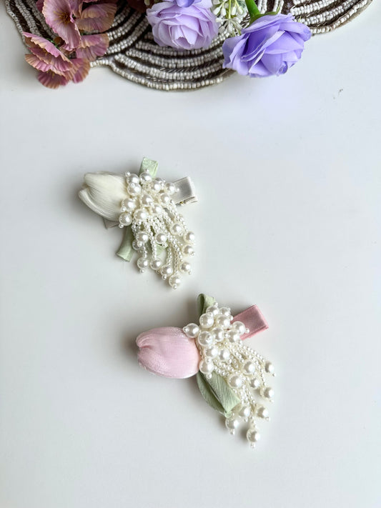 A028 - Pearl Tulip hair clip ( per piece )