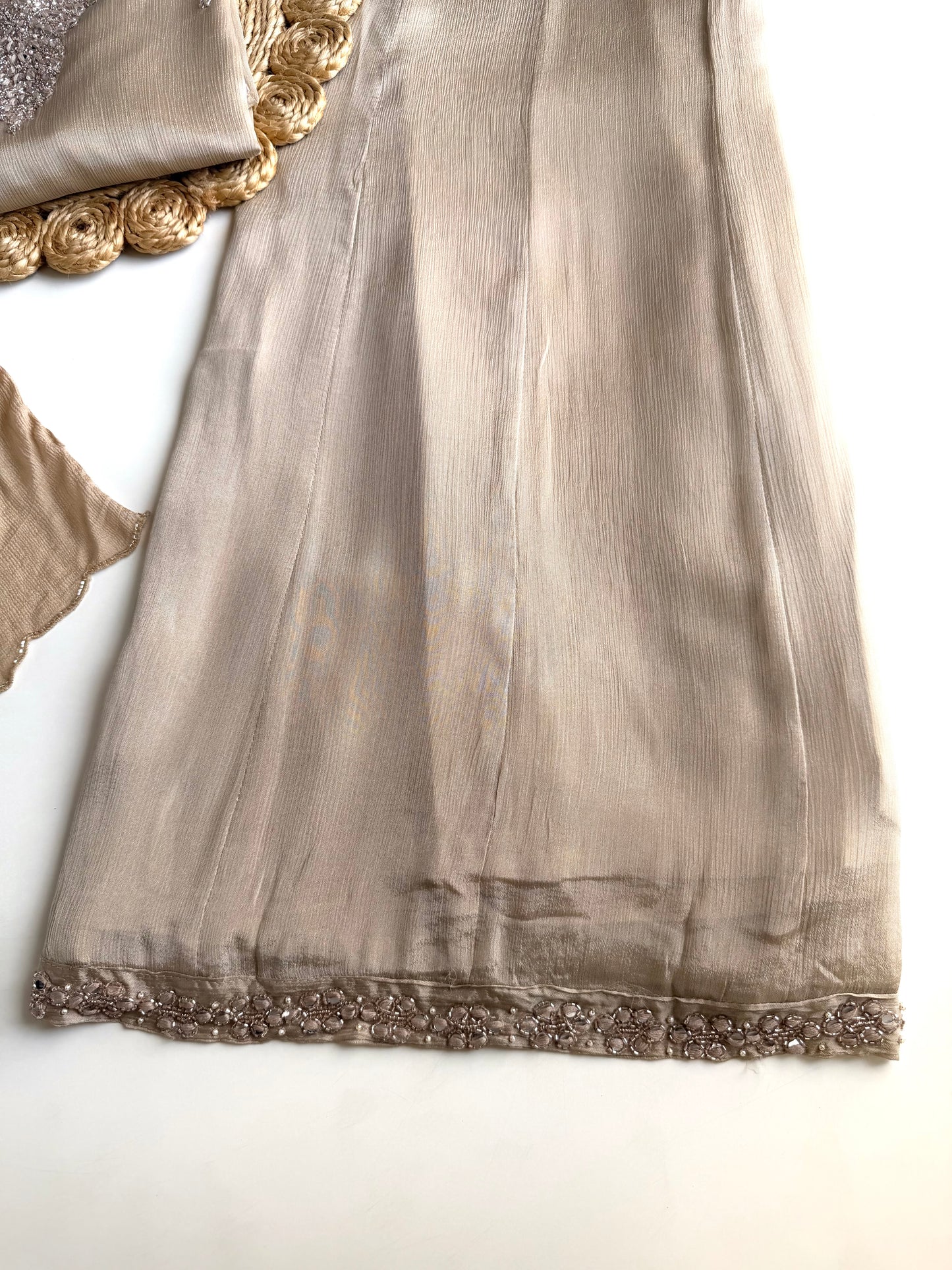 K508 - Chinnon mirror handwork short Kurti with divider pants and dupatta