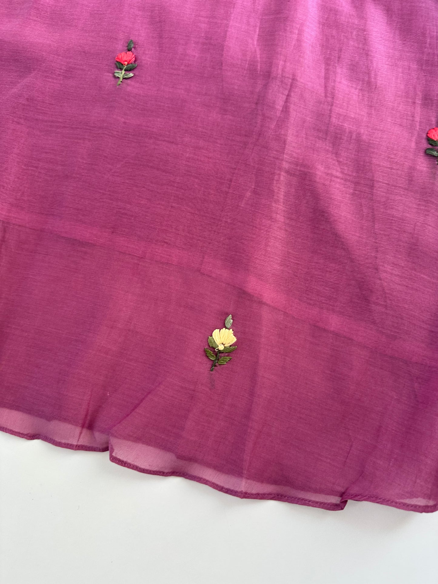 K257 - Mul Chanderi embroidered Aline Kurti with pants and dupatta
