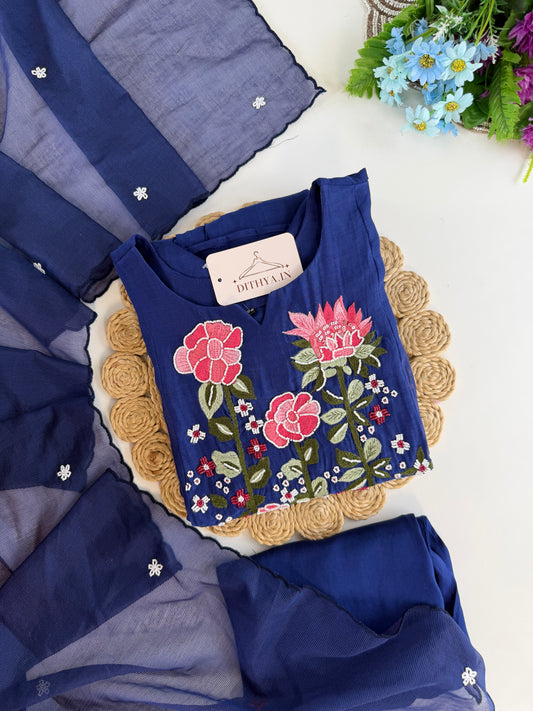 K494 - Mul chanderi handwork Anarkali with pants and dupatta