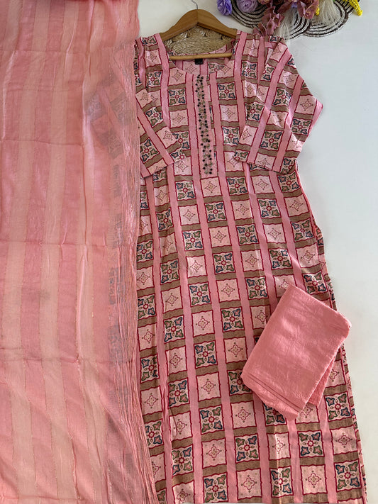 D385 - Muslin silk straight kurti with pants and dupatta