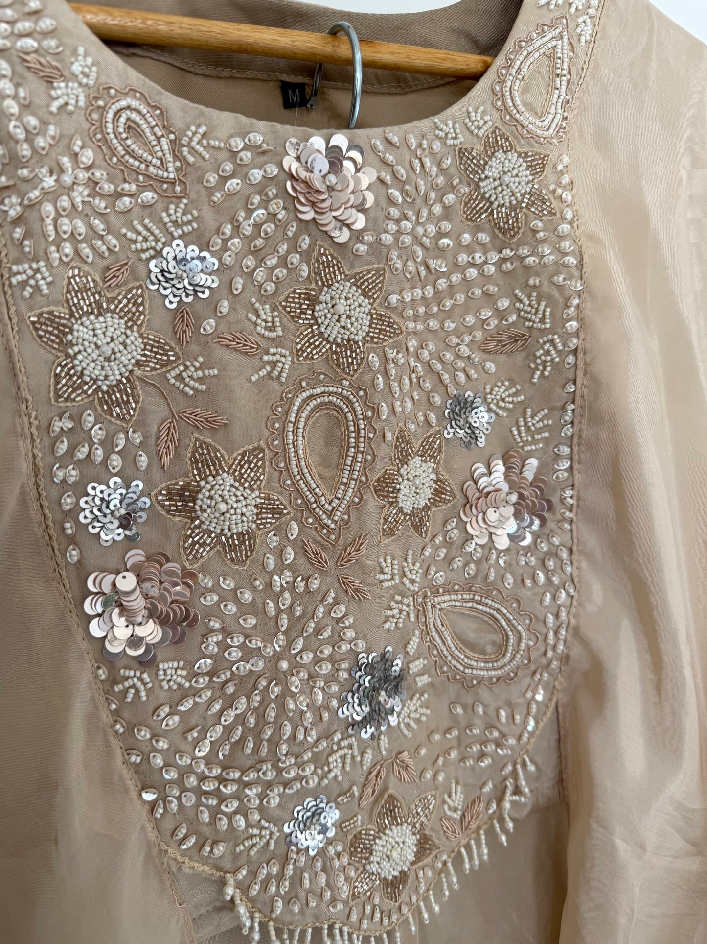 K042 - Pure crape handwork crop top with cape hands and divider pants