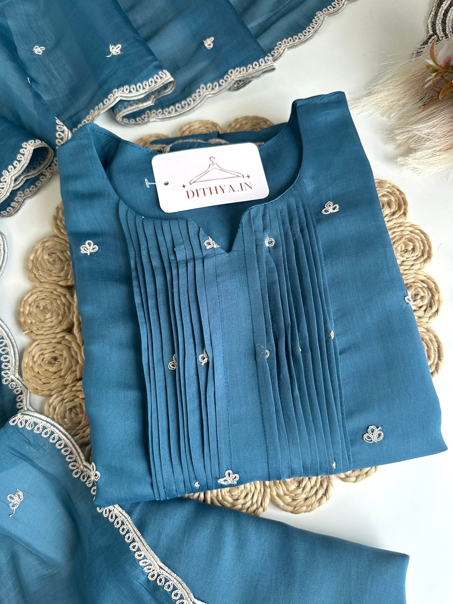 K487 - Mul Chanderi handwork Anarkali with pants and dupatta