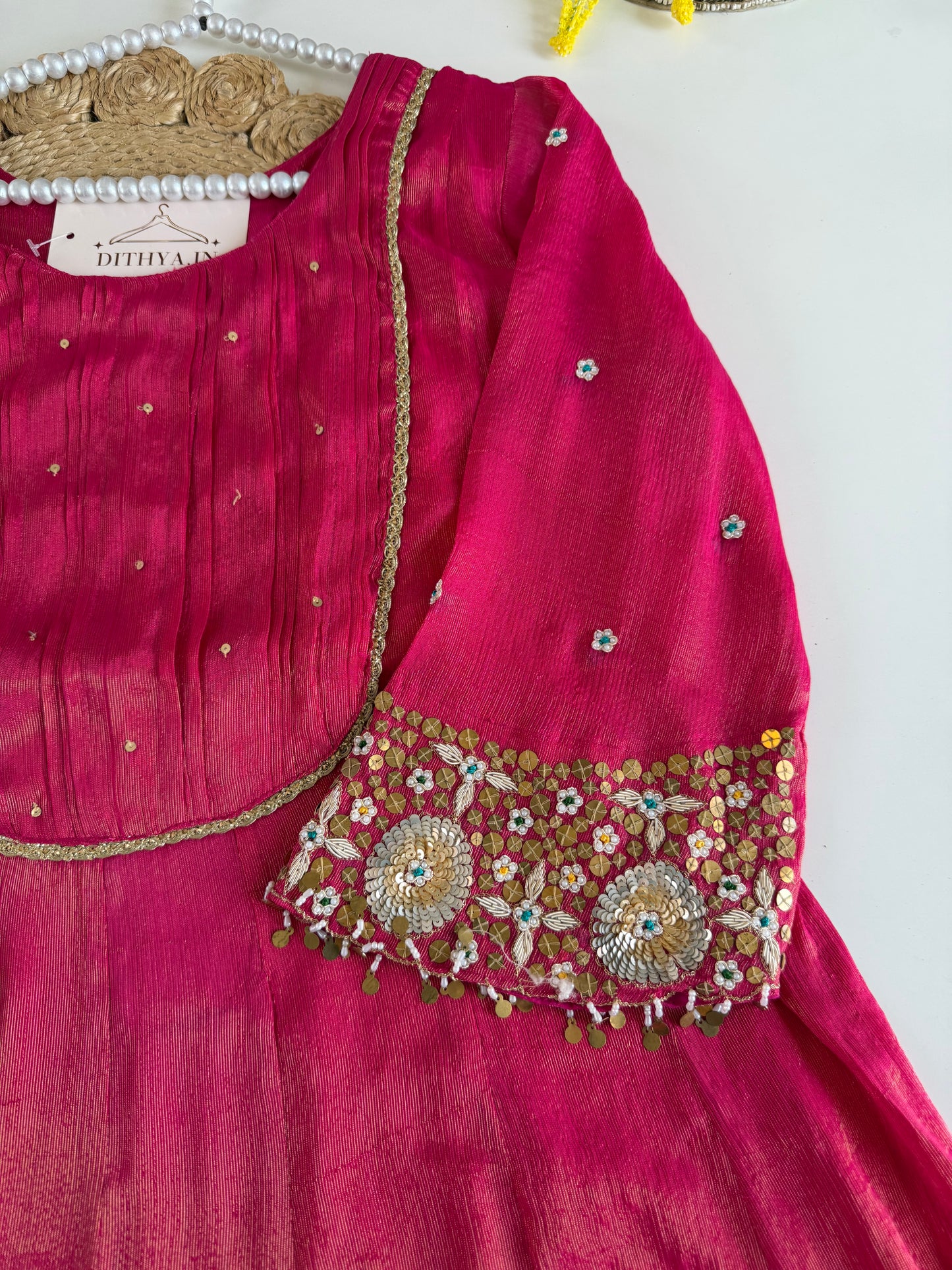 K475 - Tissue silk handwork Anarkali with pants and dupatta