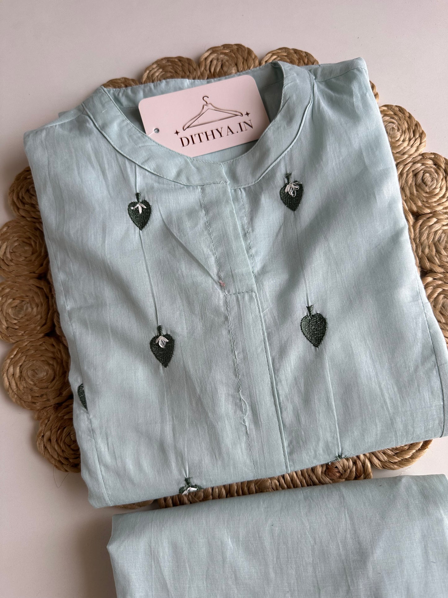 K275 - Mul cotton embroidered Aline Kurti with pants