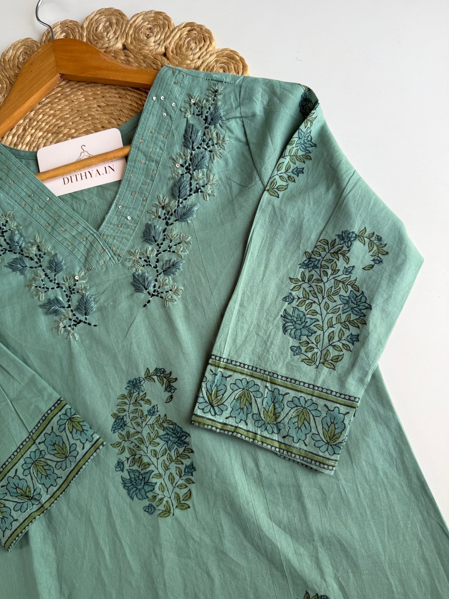 K712 - Mul cotton embroidered straight Kurti with pants and dupatta