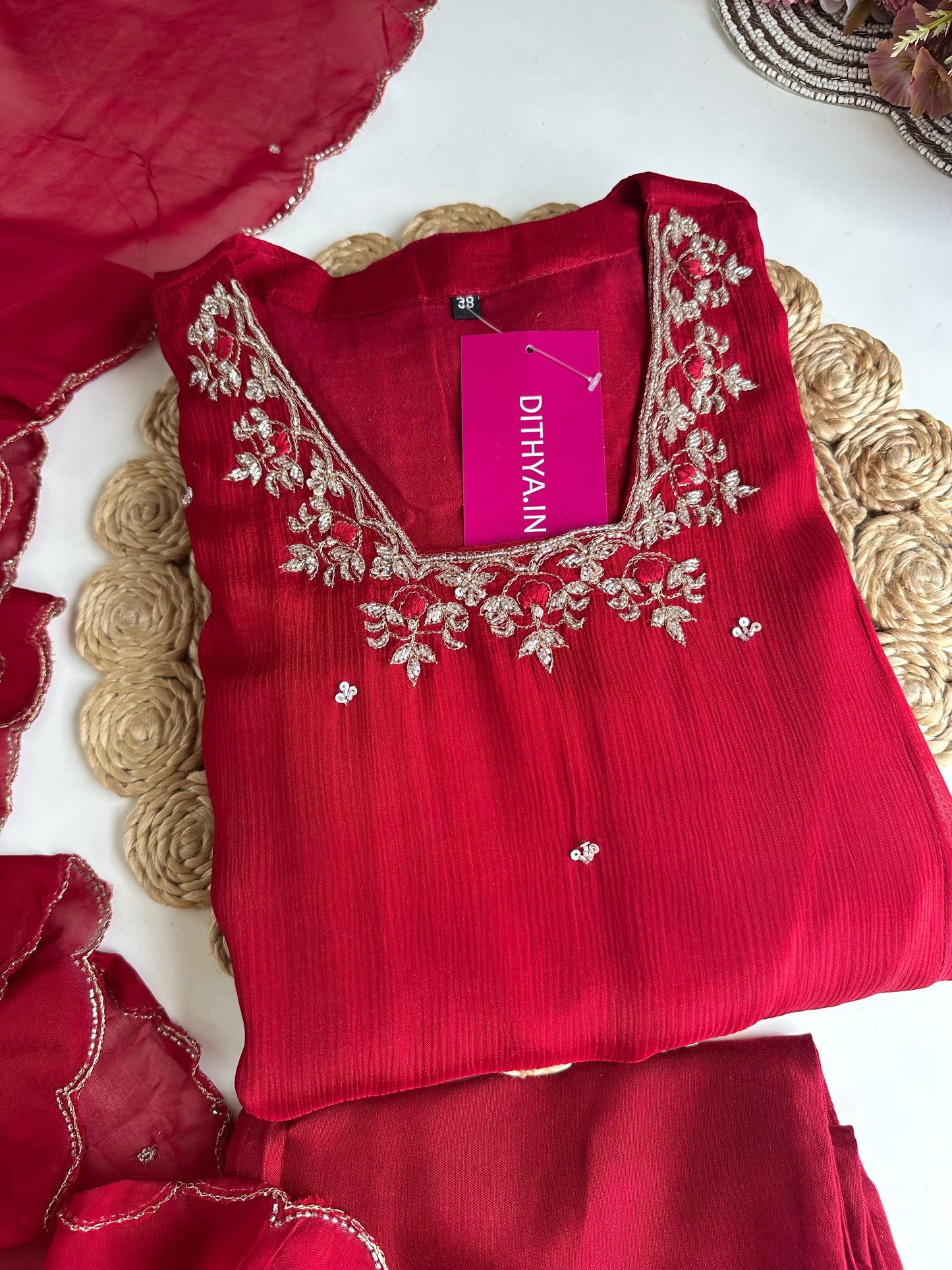 K350 - Pure Chinnon handwork Anarkali with pants and dupatta