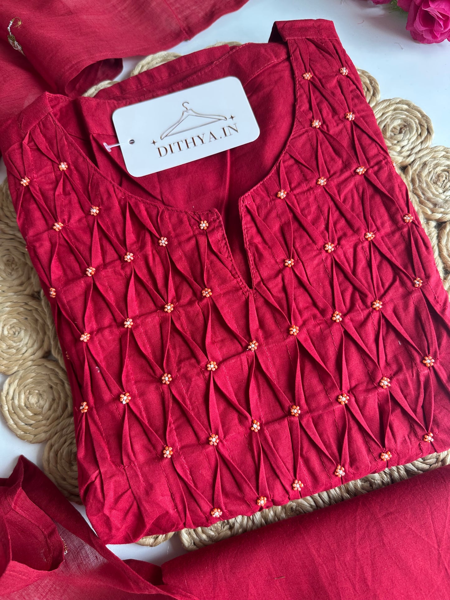 K733 - Mul cotton embroidered Anarkali with pants and dupatta