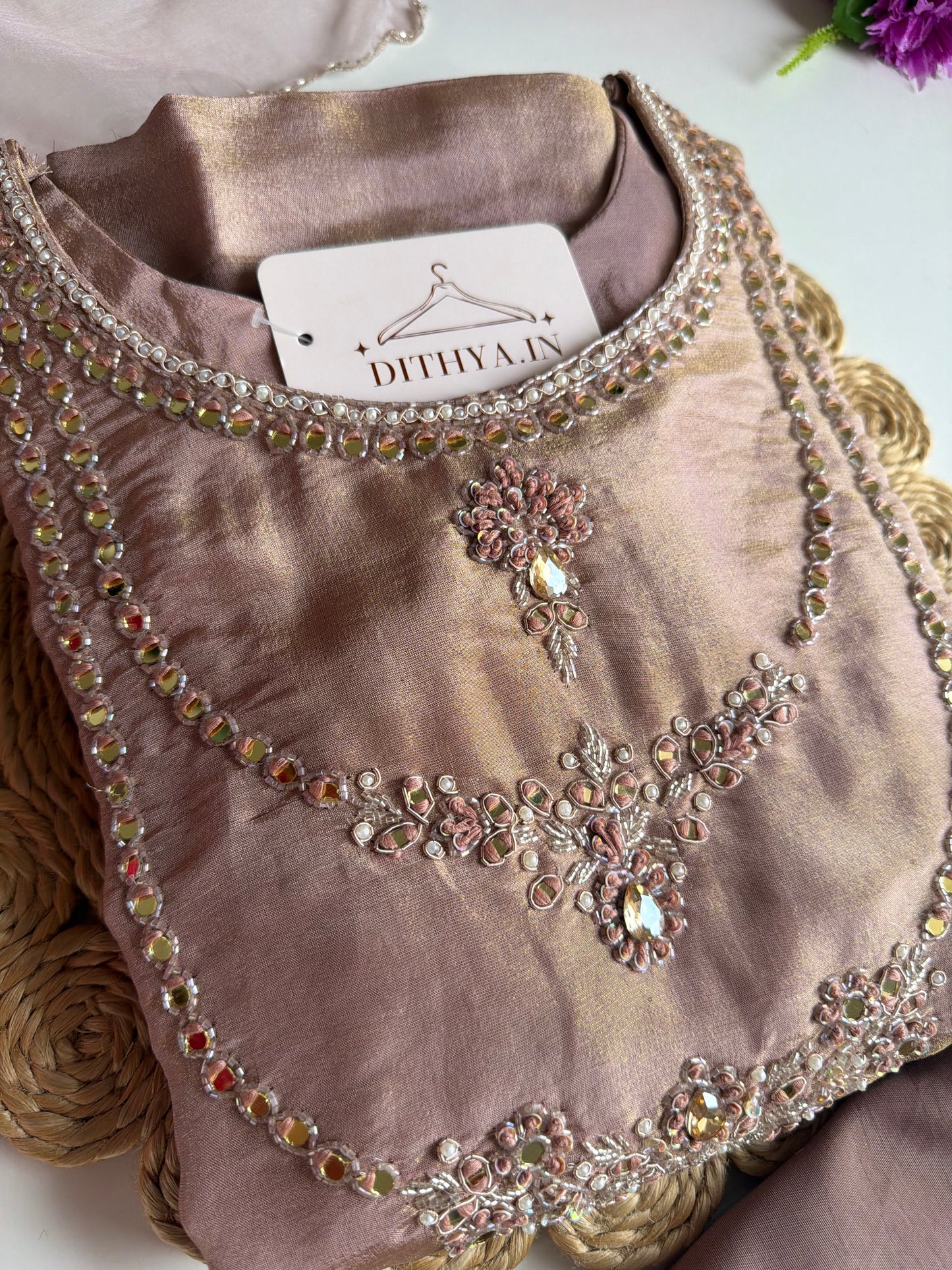 K722 - Tissue silk jewel work Anarkali with pants and dupatta
