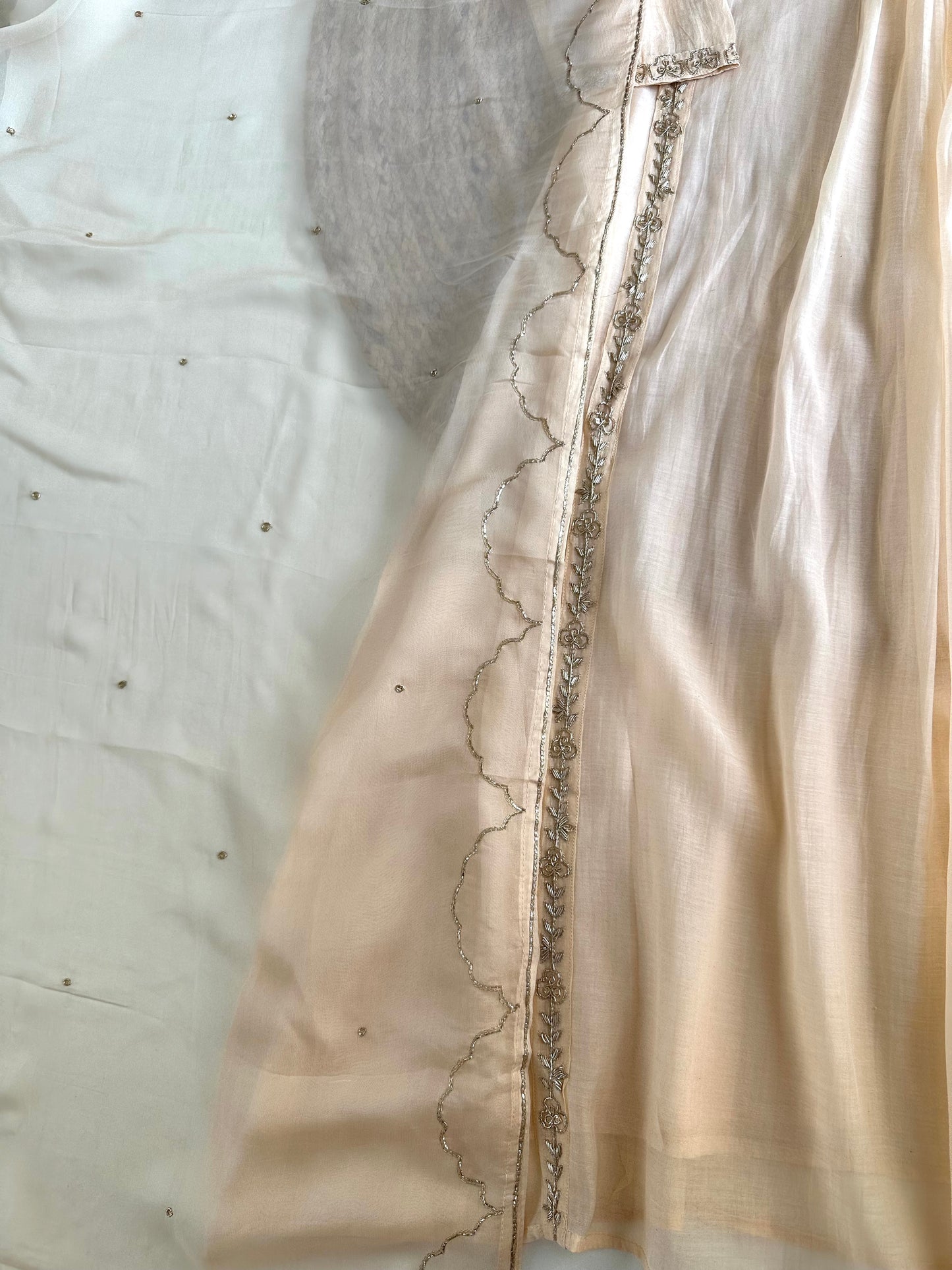 K165 - Mul Chanderi handwork Aline Kurti with pants and dupatta