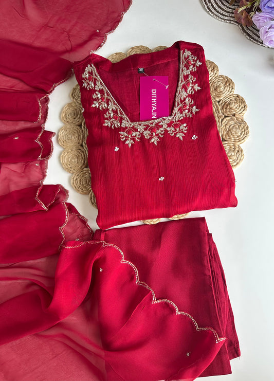 K350 - Pure Chinnon handwork Anarkali with pants and dupatta