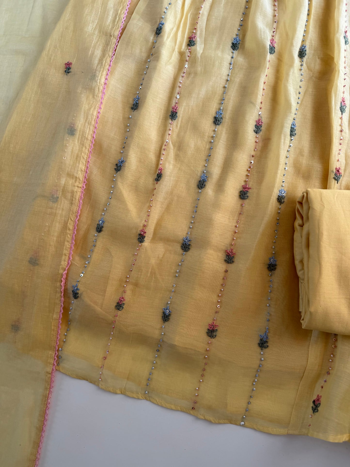 K097 - Mul chanderi embroidered Anarkali with pants and dupatta