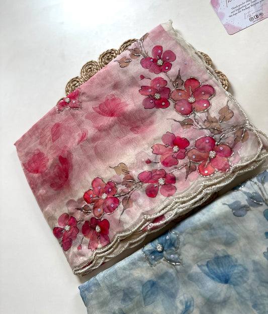 S018 - Organza floral saree in 2 colours