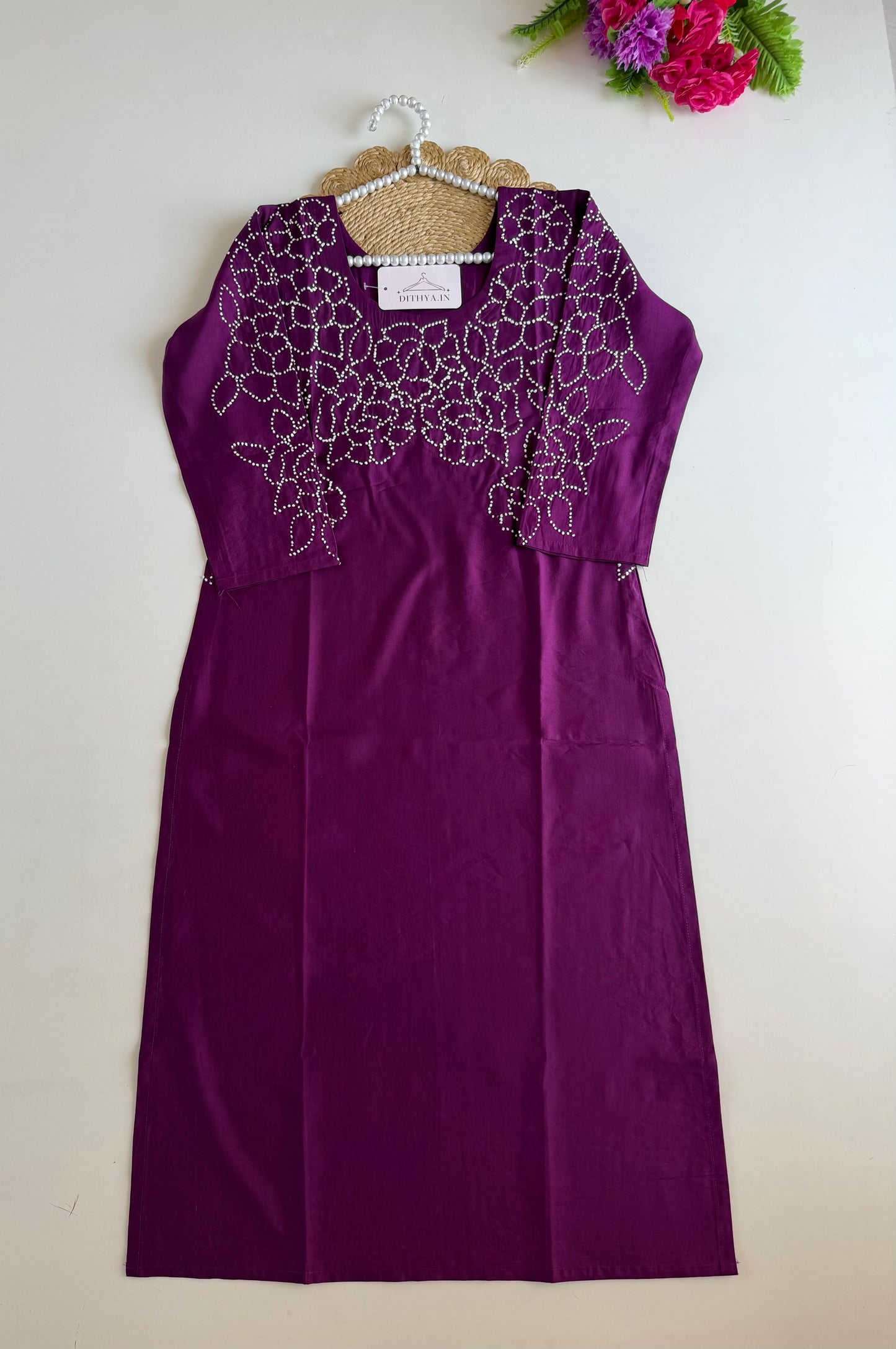 K009 - Mul muslin embroidered straight Kurti