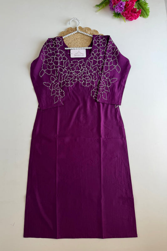 K009 - Mul muslin embroidered straight Kurti