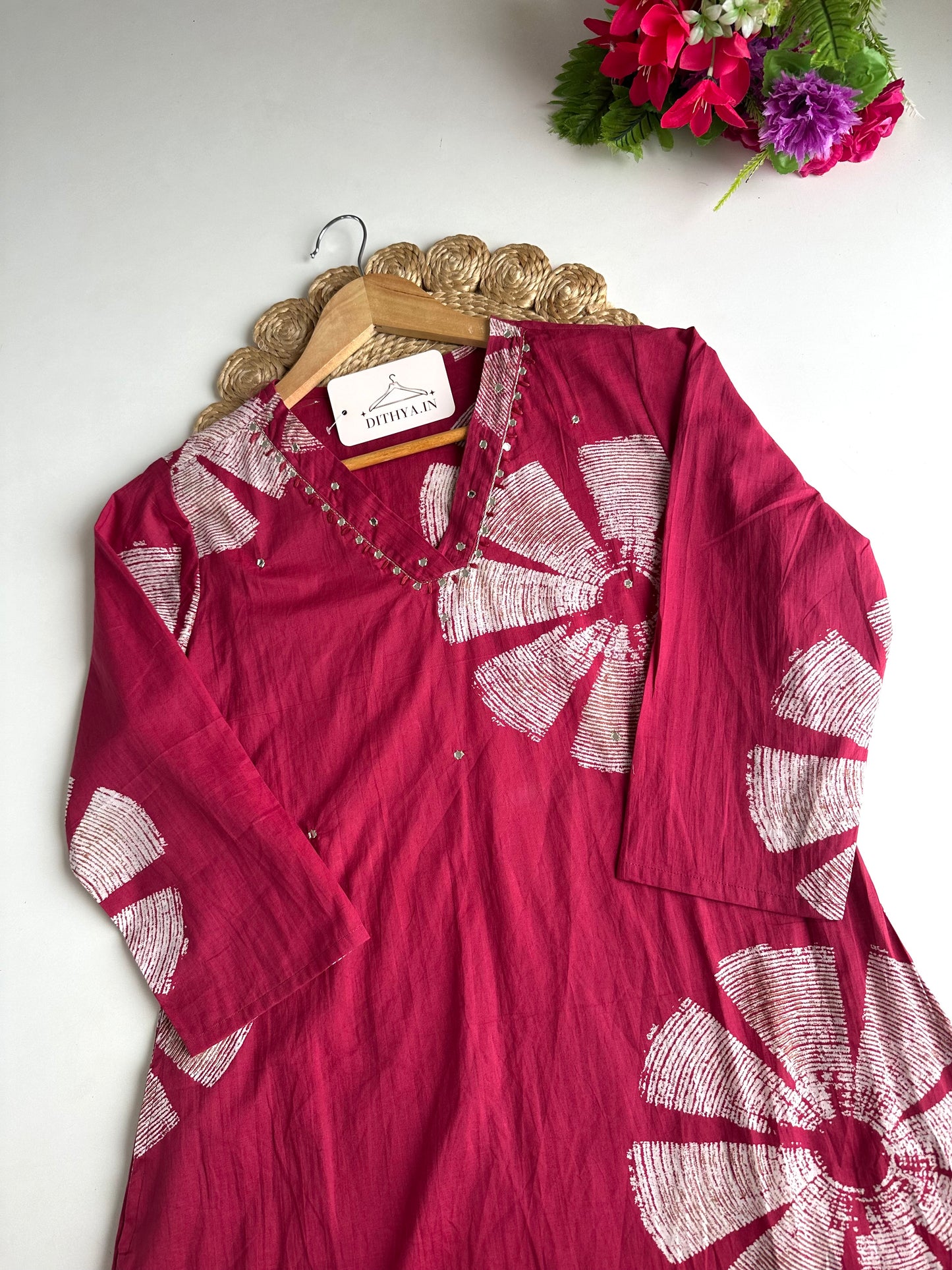 K164 - Mul cotton printed Aline Kurti with pants