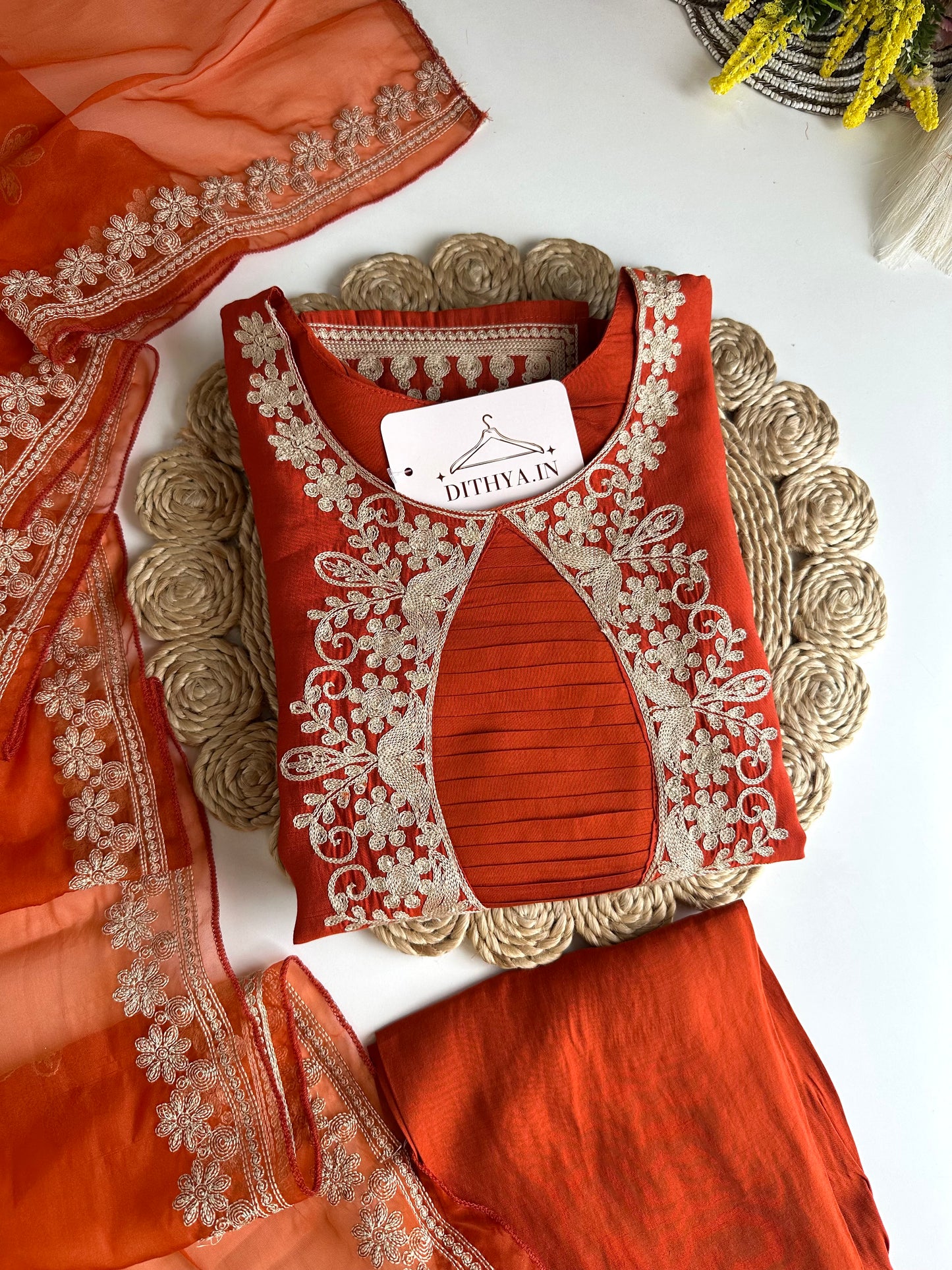K494 - Roman silk embroidered straight Kurti with pants and dupatta