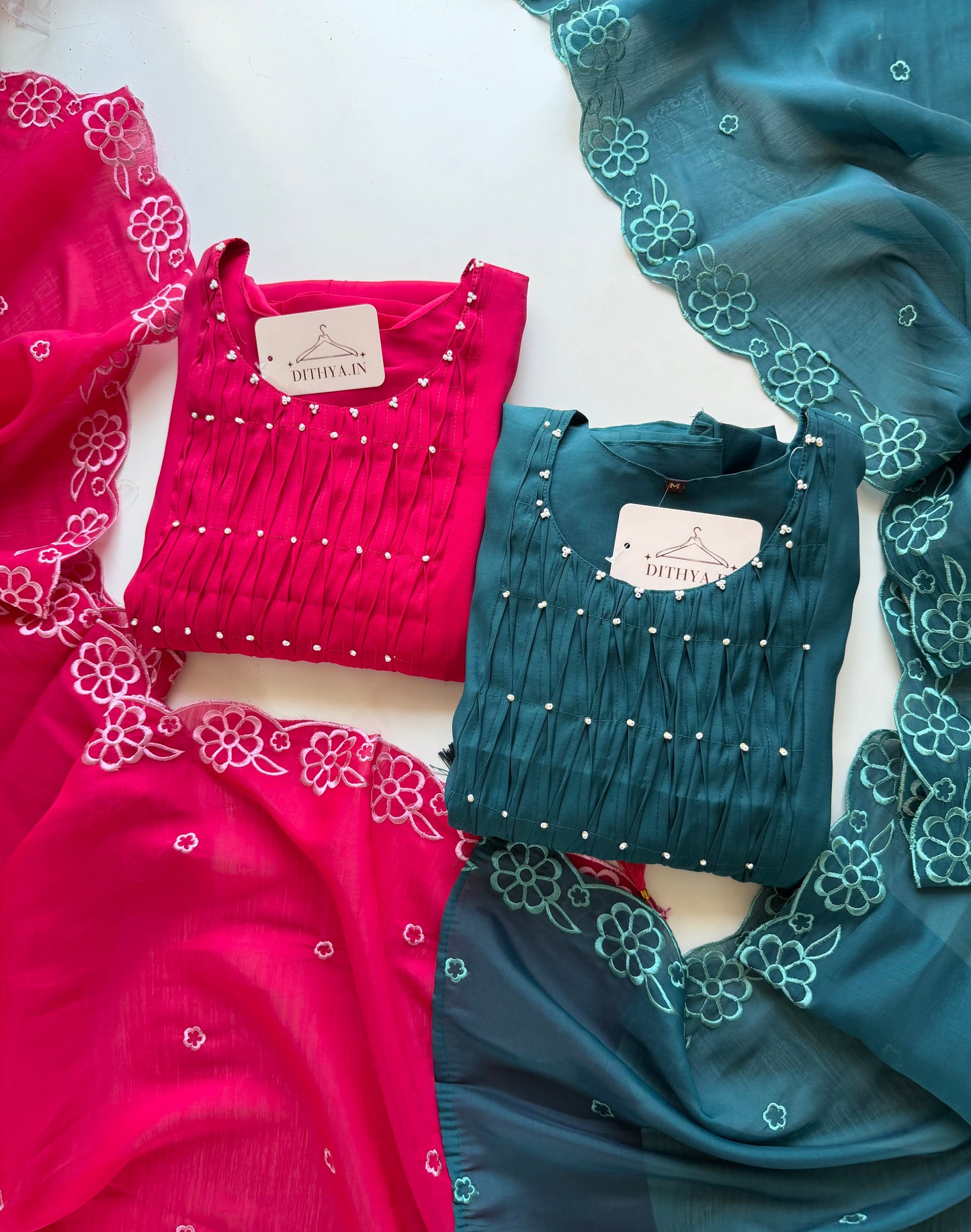 K040 - Surat Mul chanderi embroidered Anarkali with pants and dupatta in 2 colours