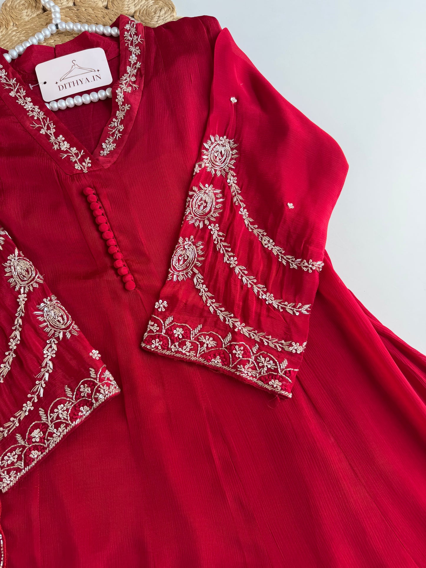 K689 - Pure Chinnon handwork Anarkali with pants and dupatta