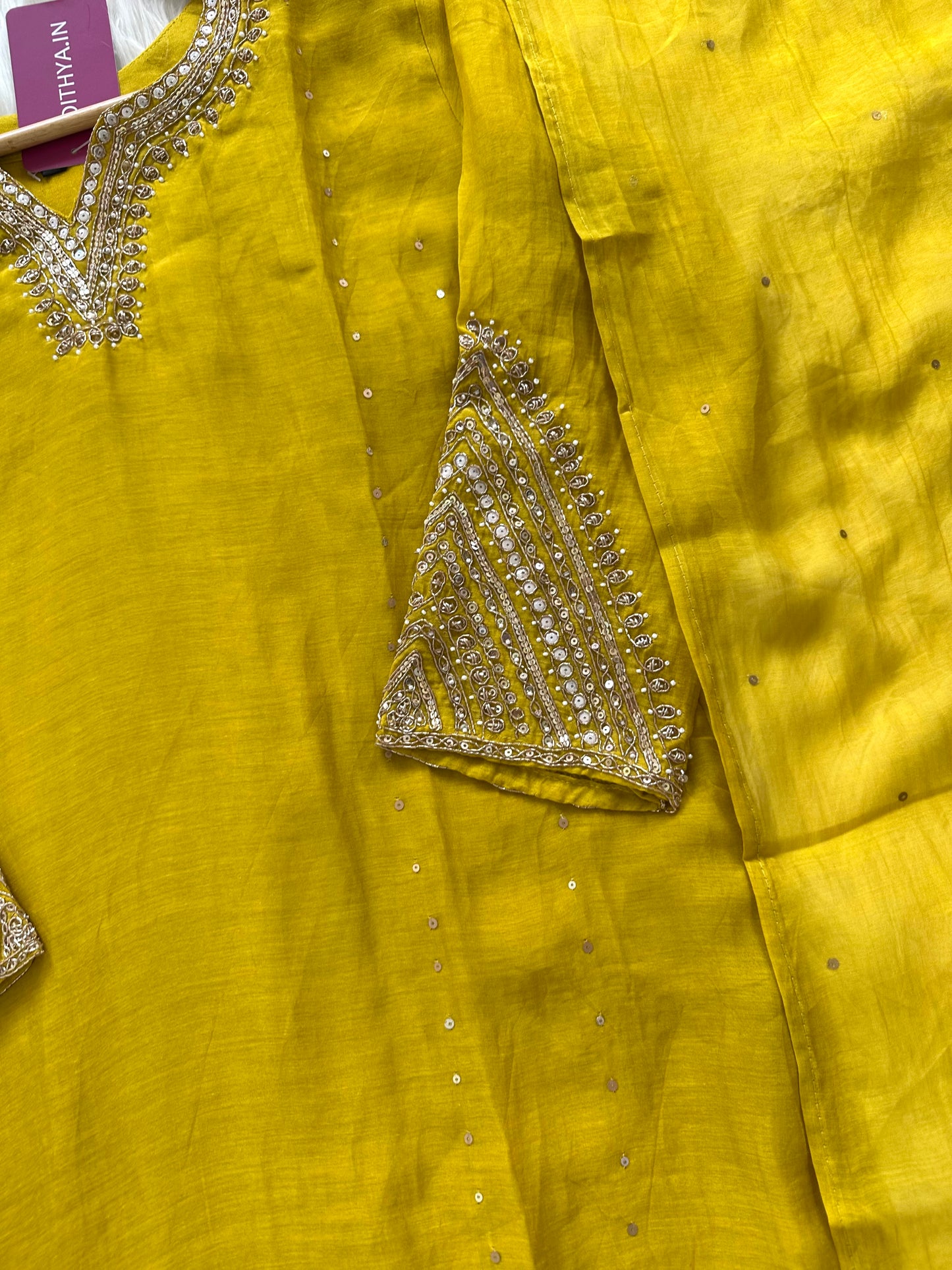 K080 - Mul Chanderi handwork straight kurti with pants and dupatta in 2 colours