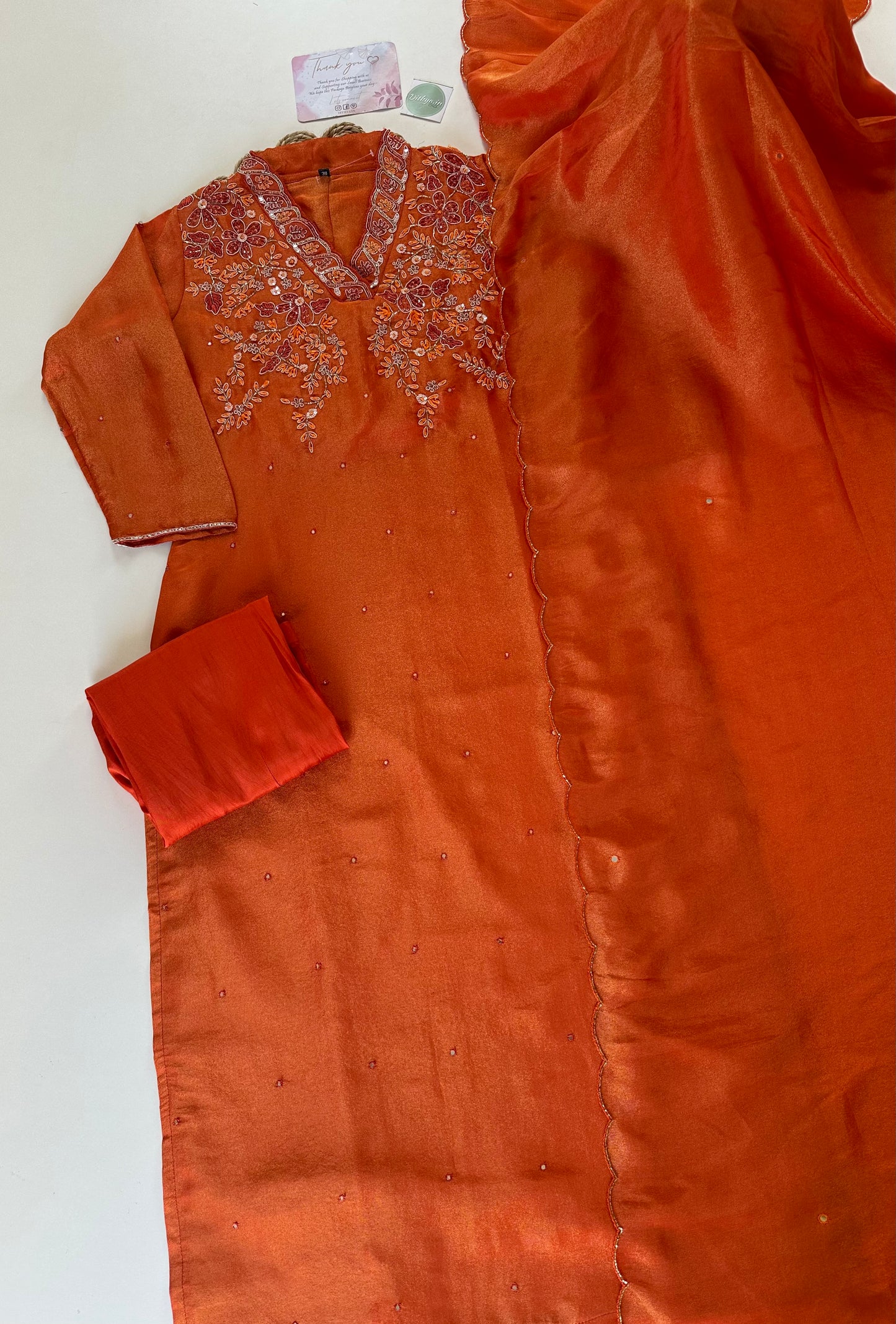 K057 - Tissue silk kurti with pants and dupatta