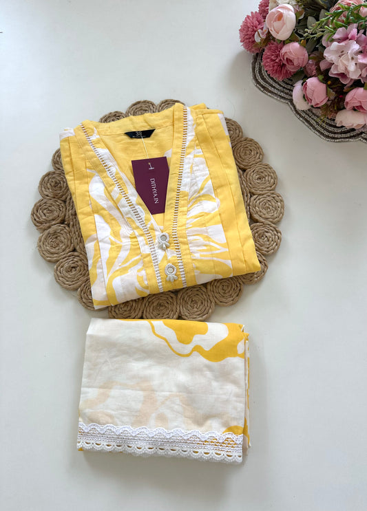 K252 - Cotton floral Aline Kurti with pants
